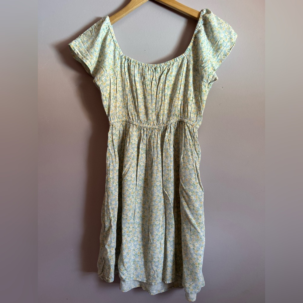 American Eagle Light Blue Floral Dress with Puffed Sleeves Size Extra Small - Picture 2 of 7